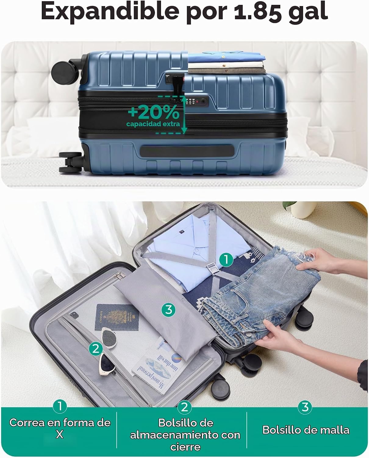 BAGSMART Equipaje de mano de 22 x 14 x 9 aprobado por aerolíneas co...