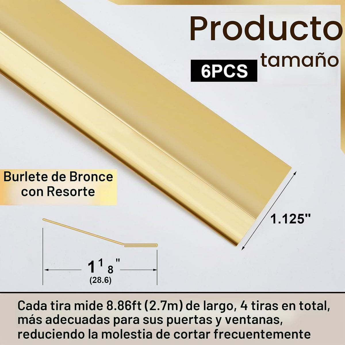 Zonon Burlete de metal de latón de 1-1\/8 pulgadas de ancho x 53.15...