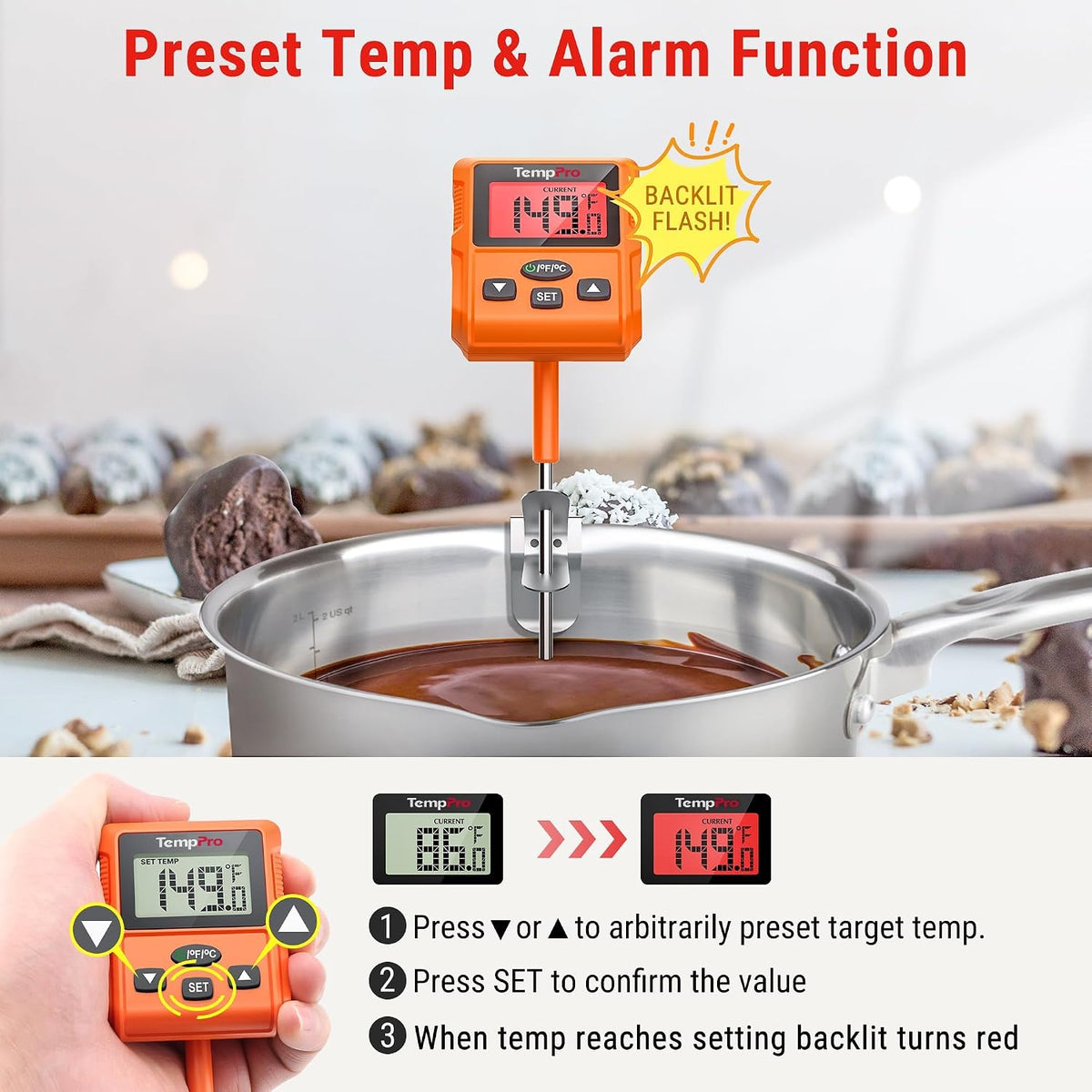 TempPro TempDip Termómetro programable para dulces con clip para ol...