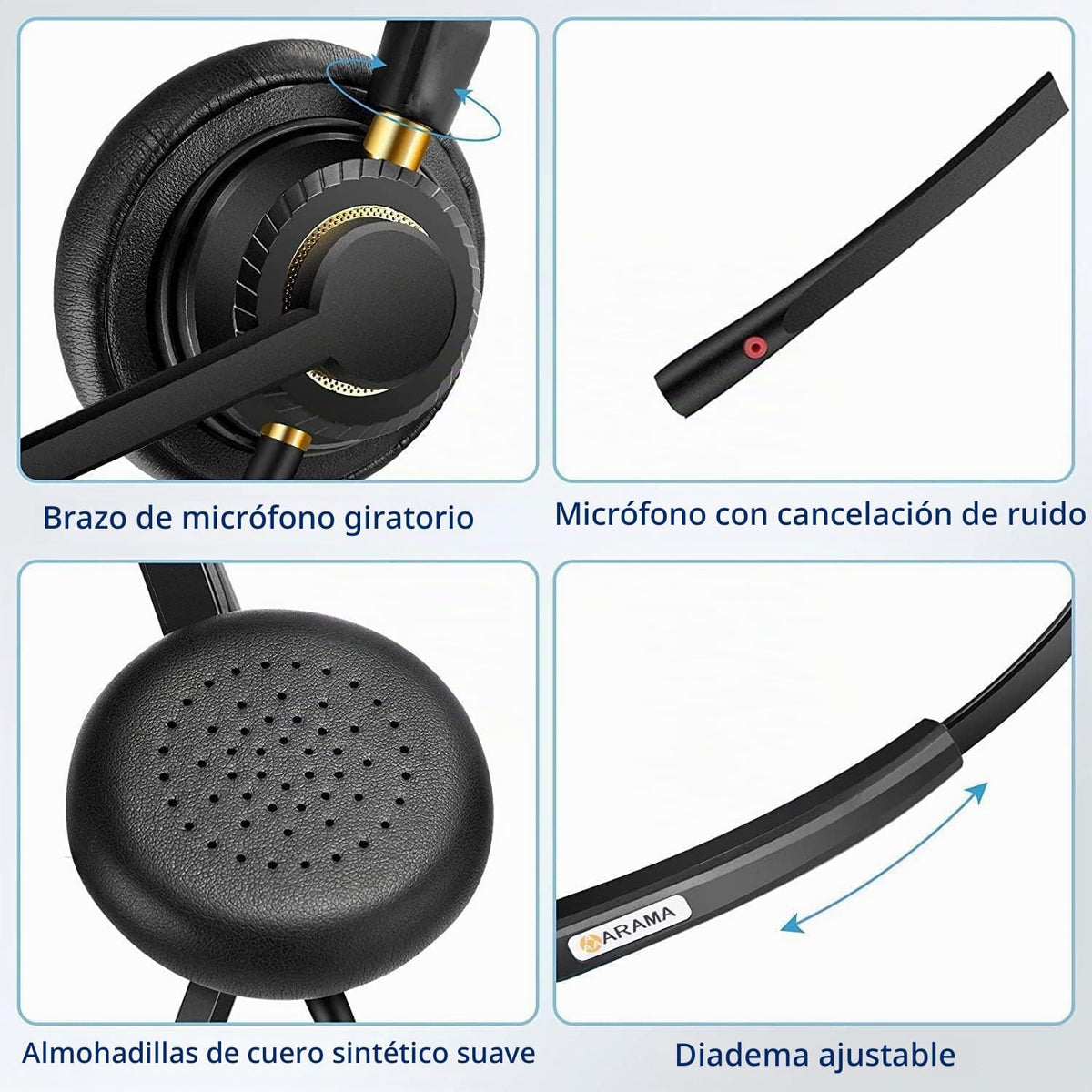 Arama Auriculares USB con micrófono para PC, computadora portátil c...