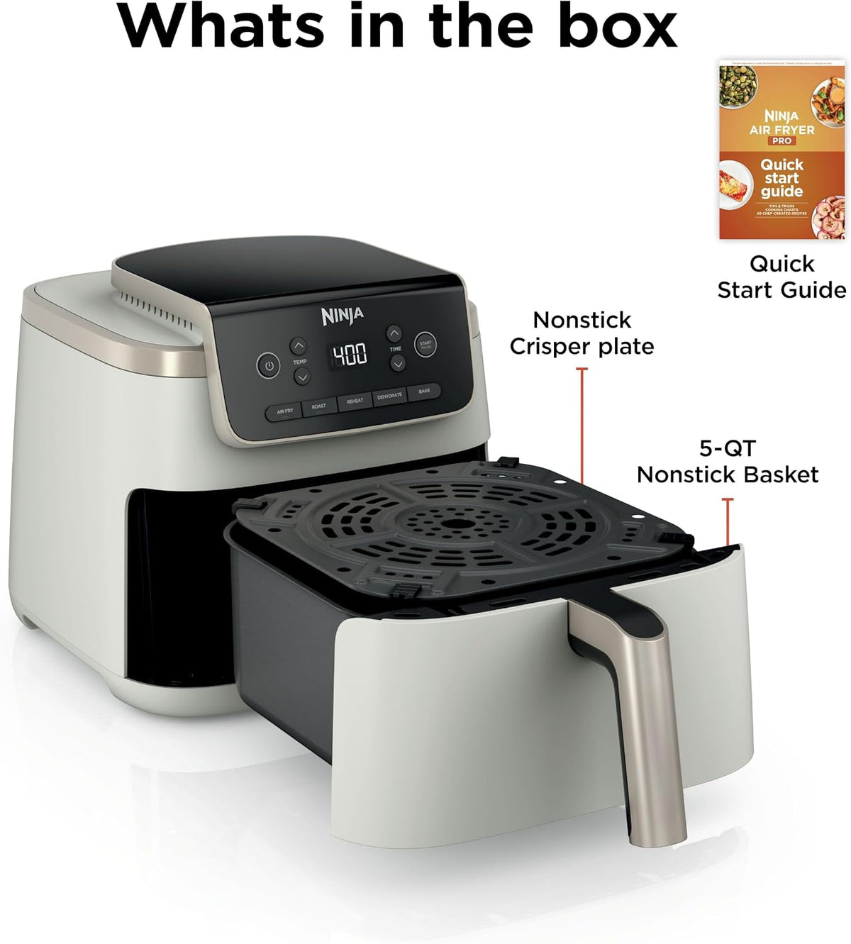 Ninja Air Fryer Pro, 5 cuartos de galón, 5 en 1, hueso y champán ex...