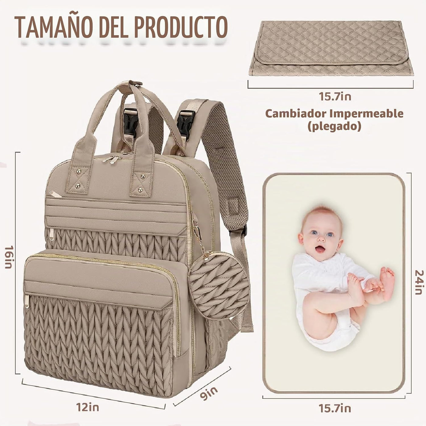 CandyHome Mochila para Pañales, Elegantes Bolsas de Pañales de Viaj...