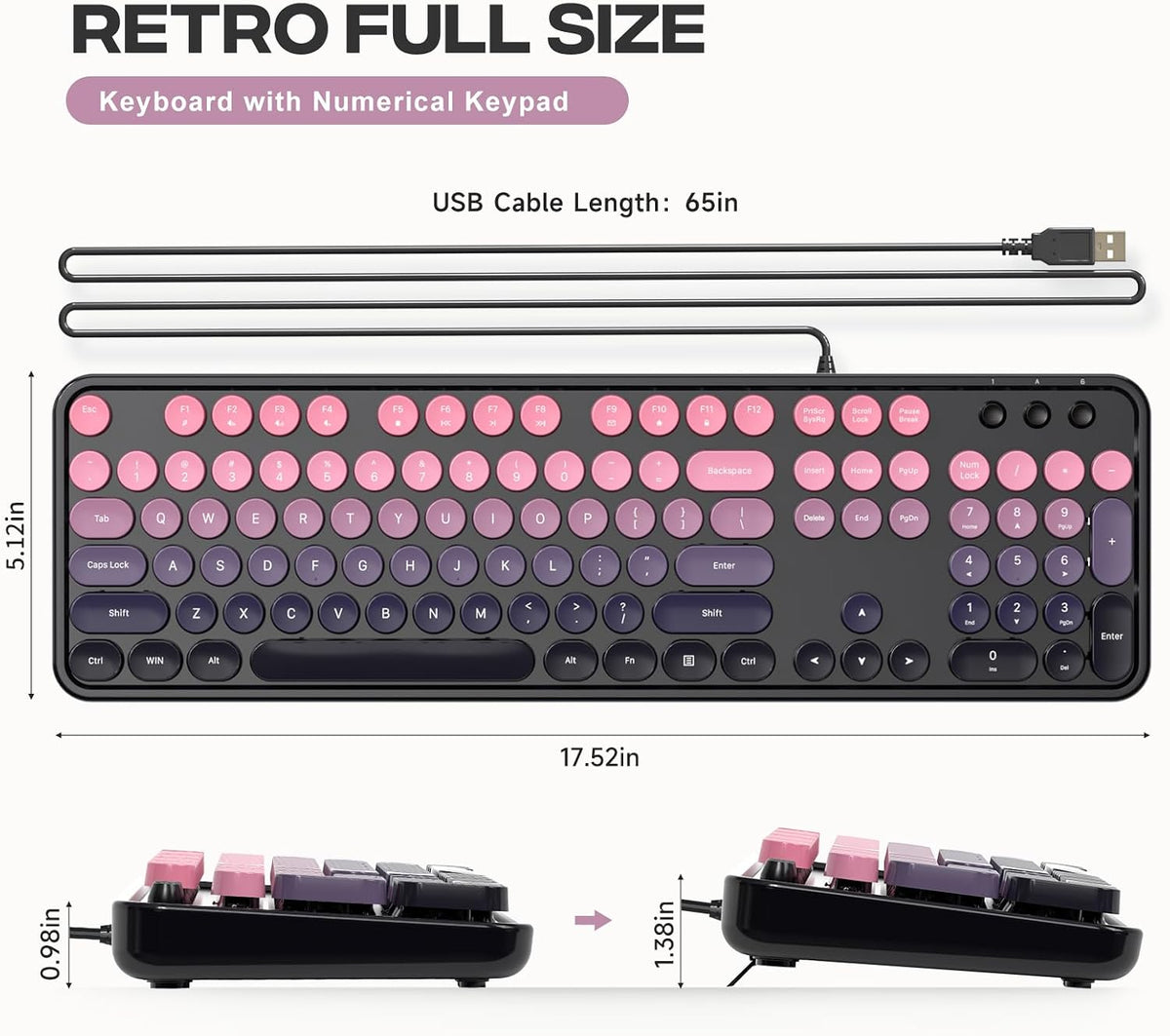 Dilter Teclado de máquina de escribir retro con cable, teclado USB...