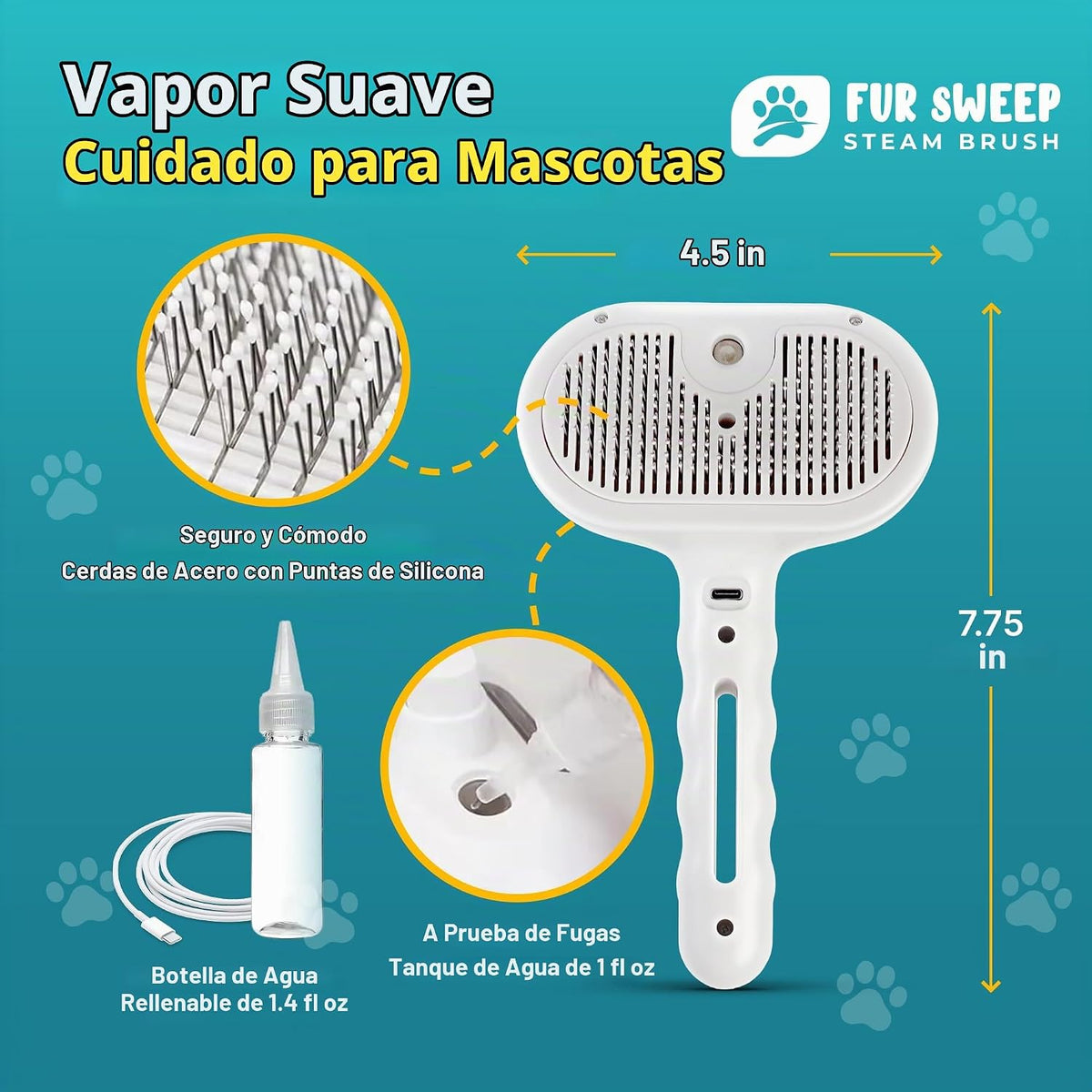 Cepillo de vapor de barrido de piel para perros, peine para aseo y...