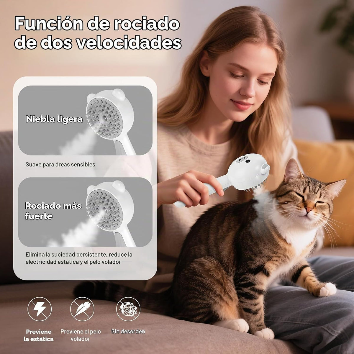 Cepillo de vapor para mascotas autolimpiante para gatos y perros de...