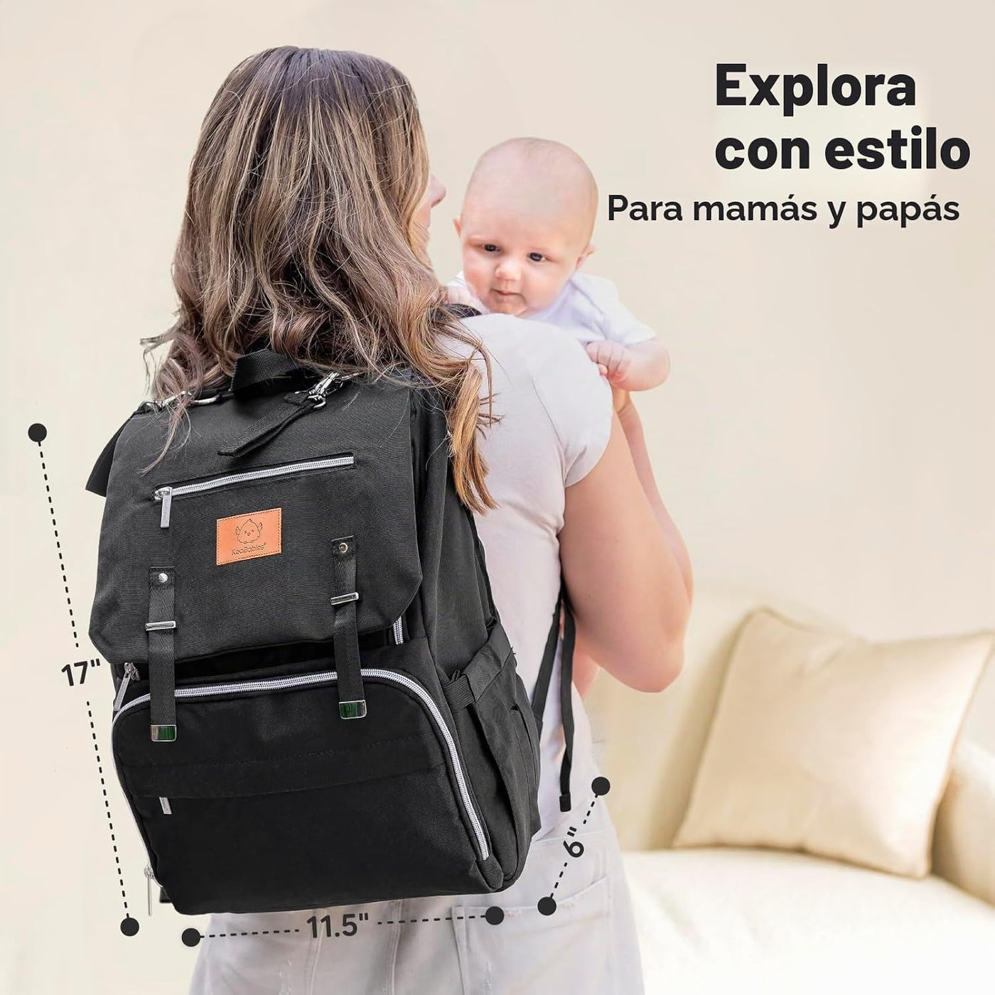 KeaBabies Mochila para pañales para bebé con cambiador, grande (neg...