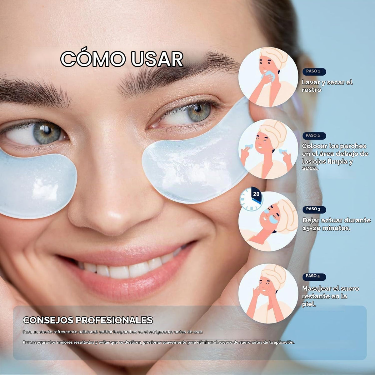 Kit de parches para debajo de los ojos: 120 mascarillas de gel de r...