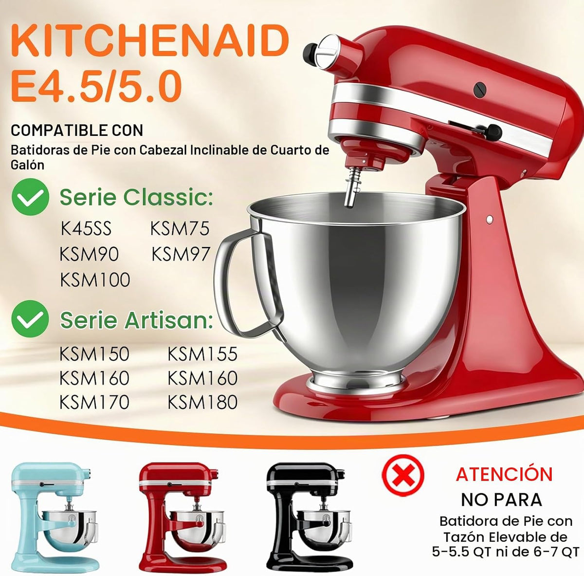 FOKIEE Cuenco de acero inoxidable 5QT para mezclador de soporte de...