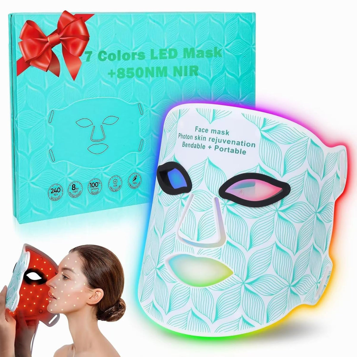 Terapia de luz roja para cara, mascarilla LED de 8 colores para | 8...