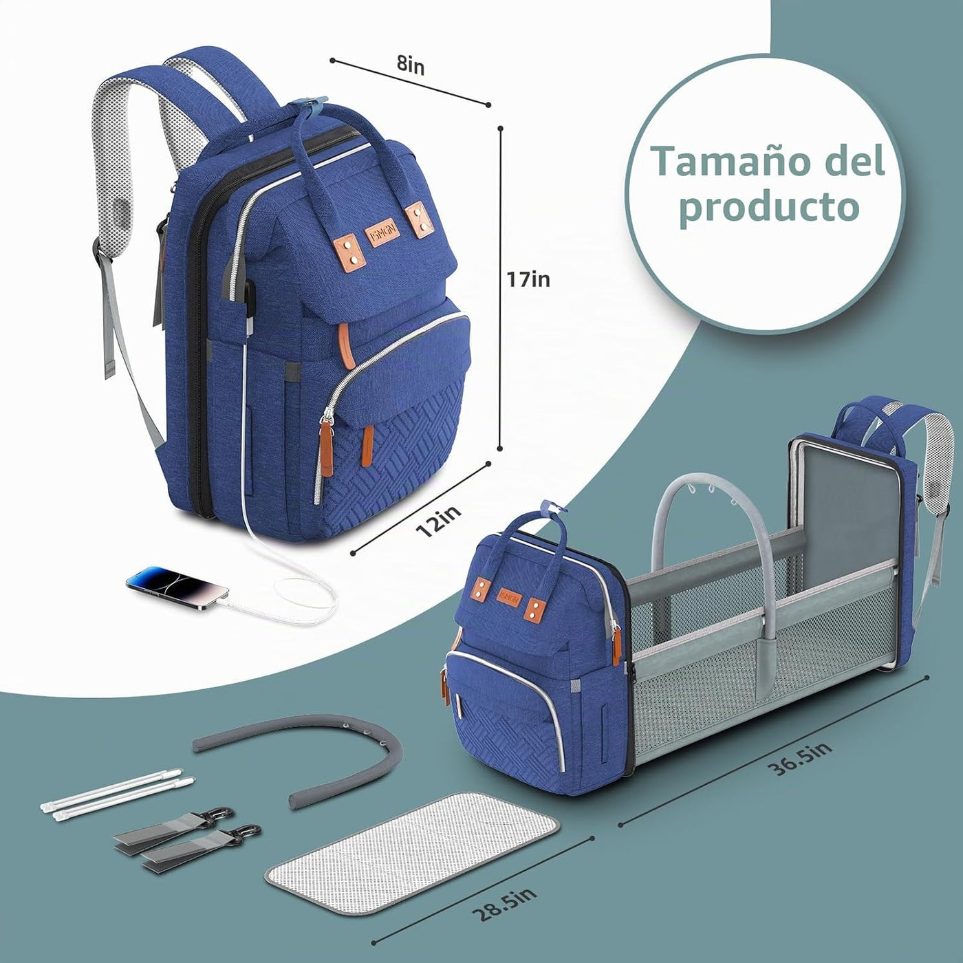 ISMGN - Mochila para pañales con cambiador, bolsa de bebé para mamá...