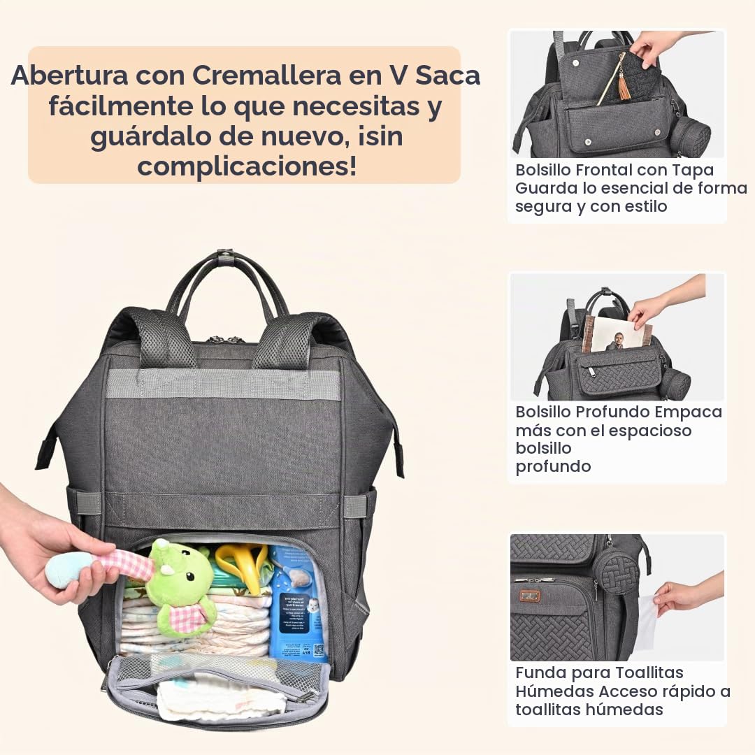 BabbleRoo - Mochila para pañales, mochilas grandes multifuncionales...