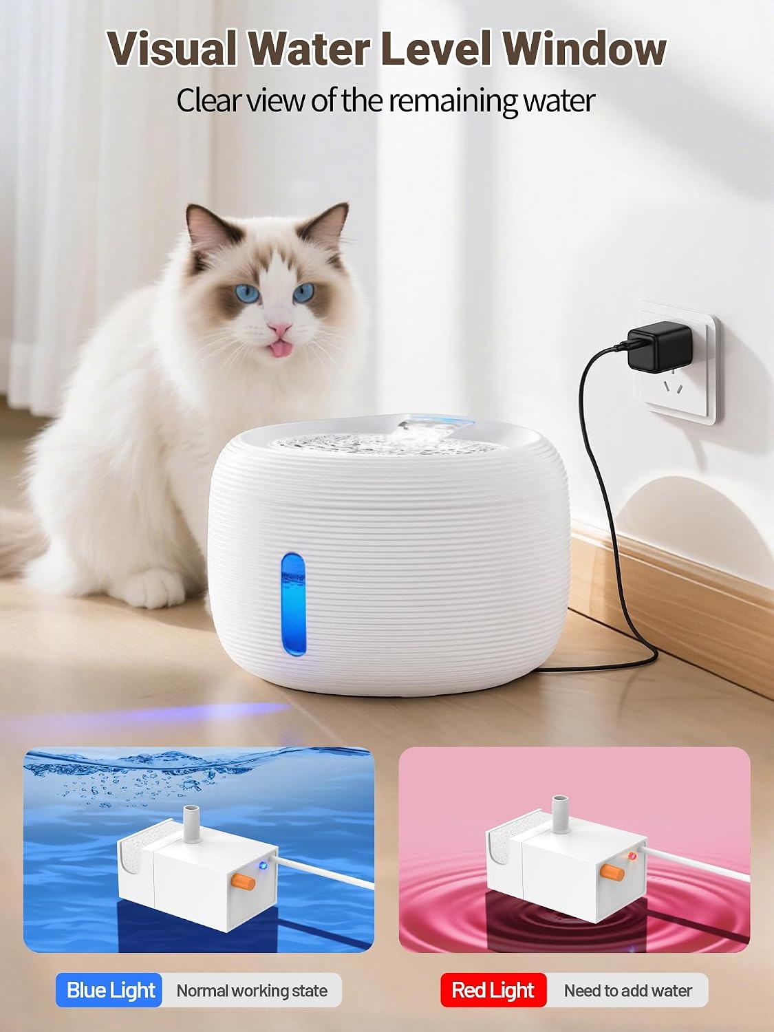 SIBAYS Fuente de agua para gatos de 3.5 L, fuente de agua de gran c...
