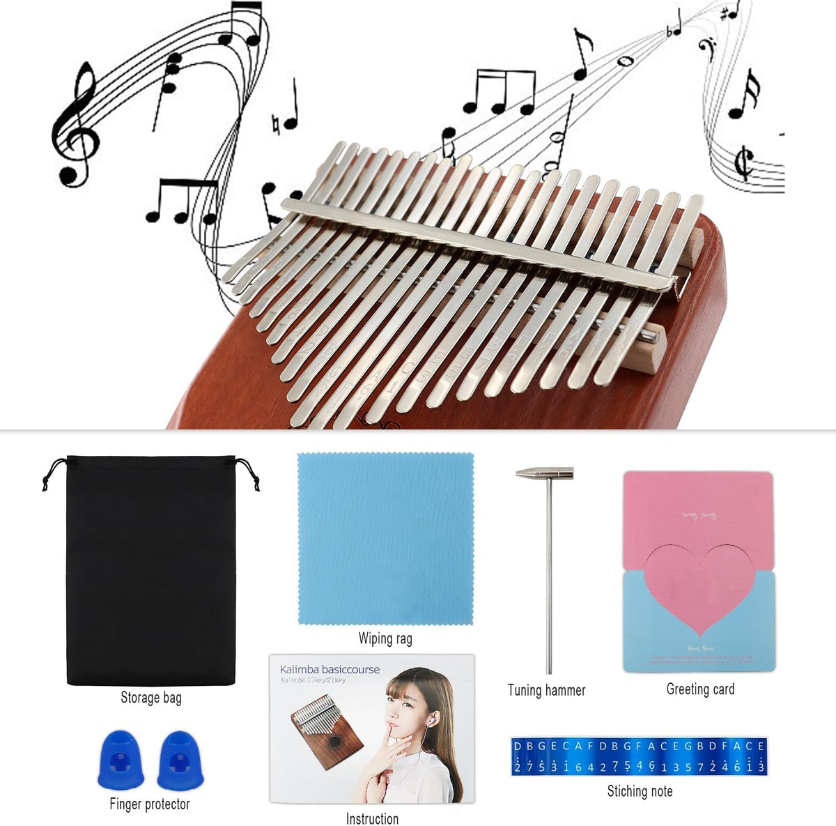 RUIQINQI Kalimba - Piano de pulgar portátil, Mbira, 21 teclas, inst...