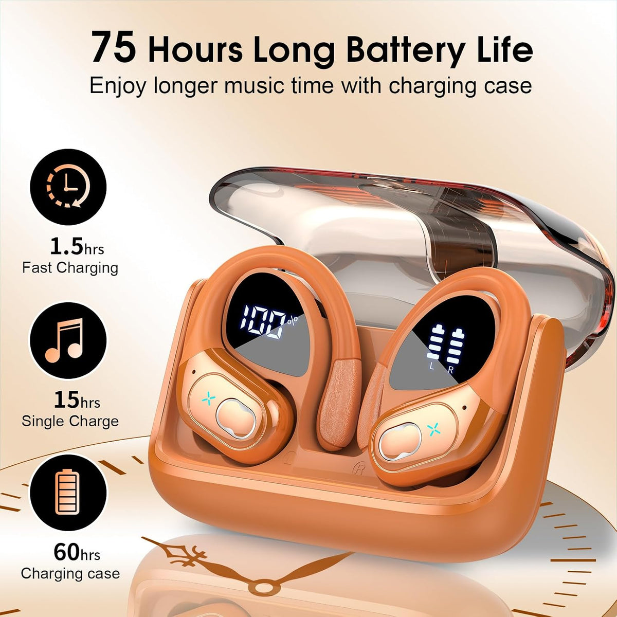 Aptkdoe Auriculares inalámbricos 75H Bluetooth 5.4 Auriculares depo...
