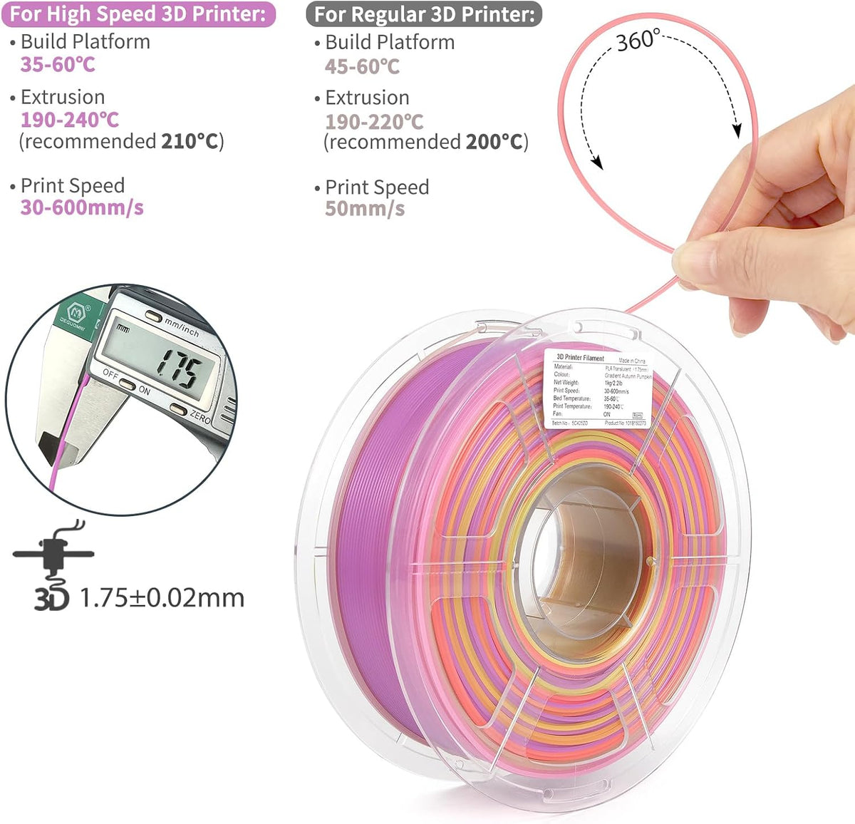 iSANMATE - Filamento translúcido PLA para impresora 3D, alta clarid...