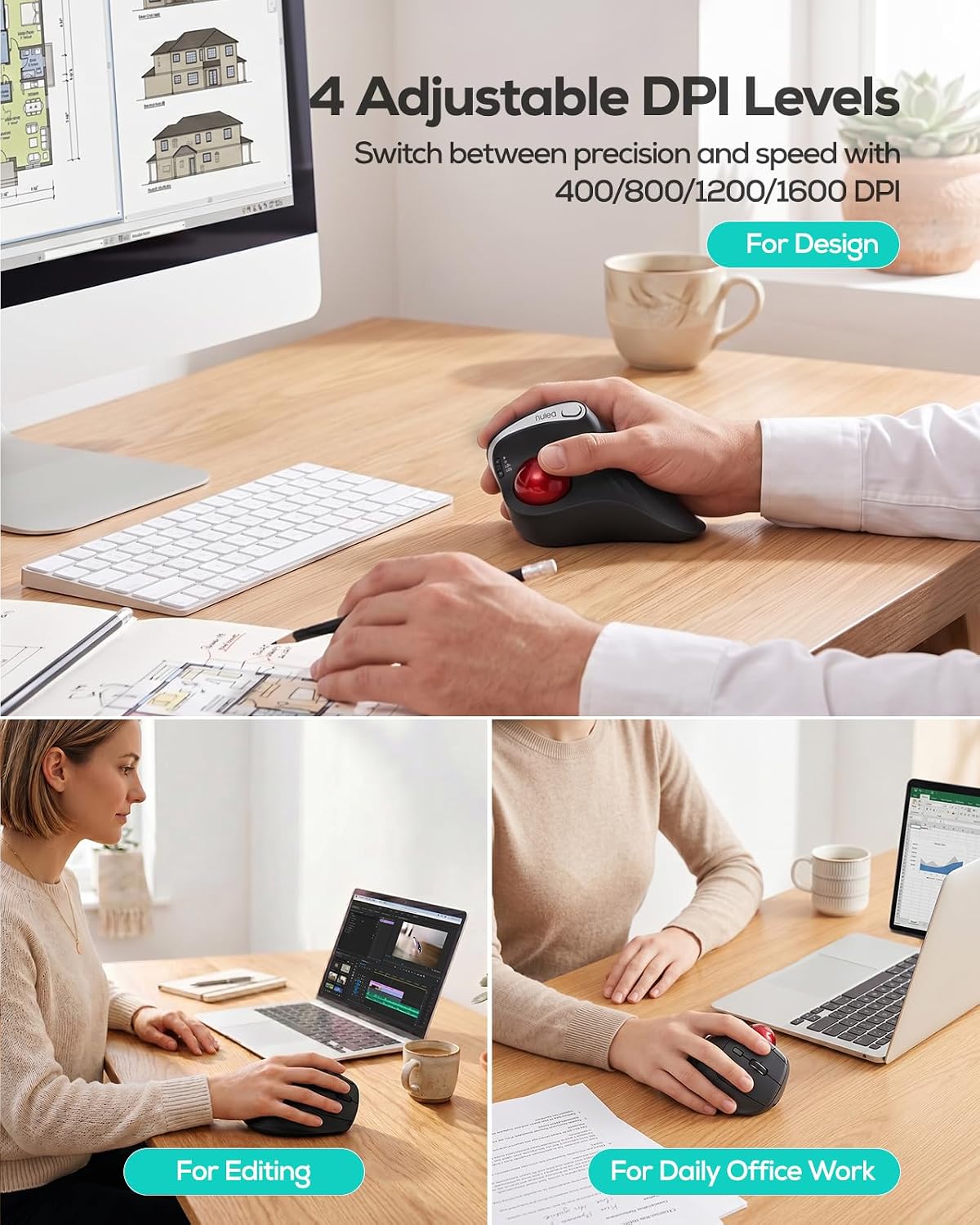 Nulea Ratón inalámbrico M506 Trackball, control ergonómico vertical...
