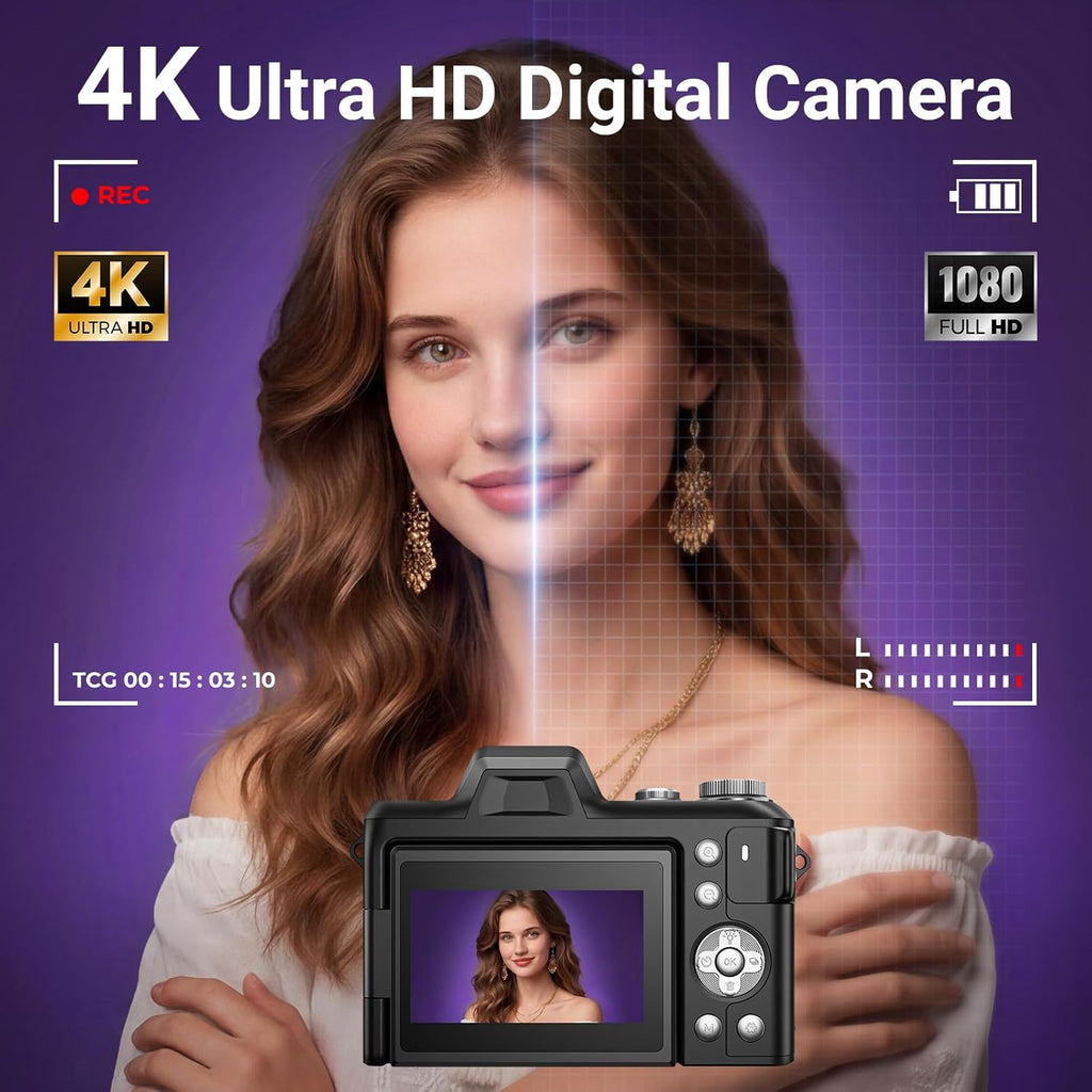 Cámara digital 4K para fotografía, cámara de vlogging de enfoque au...