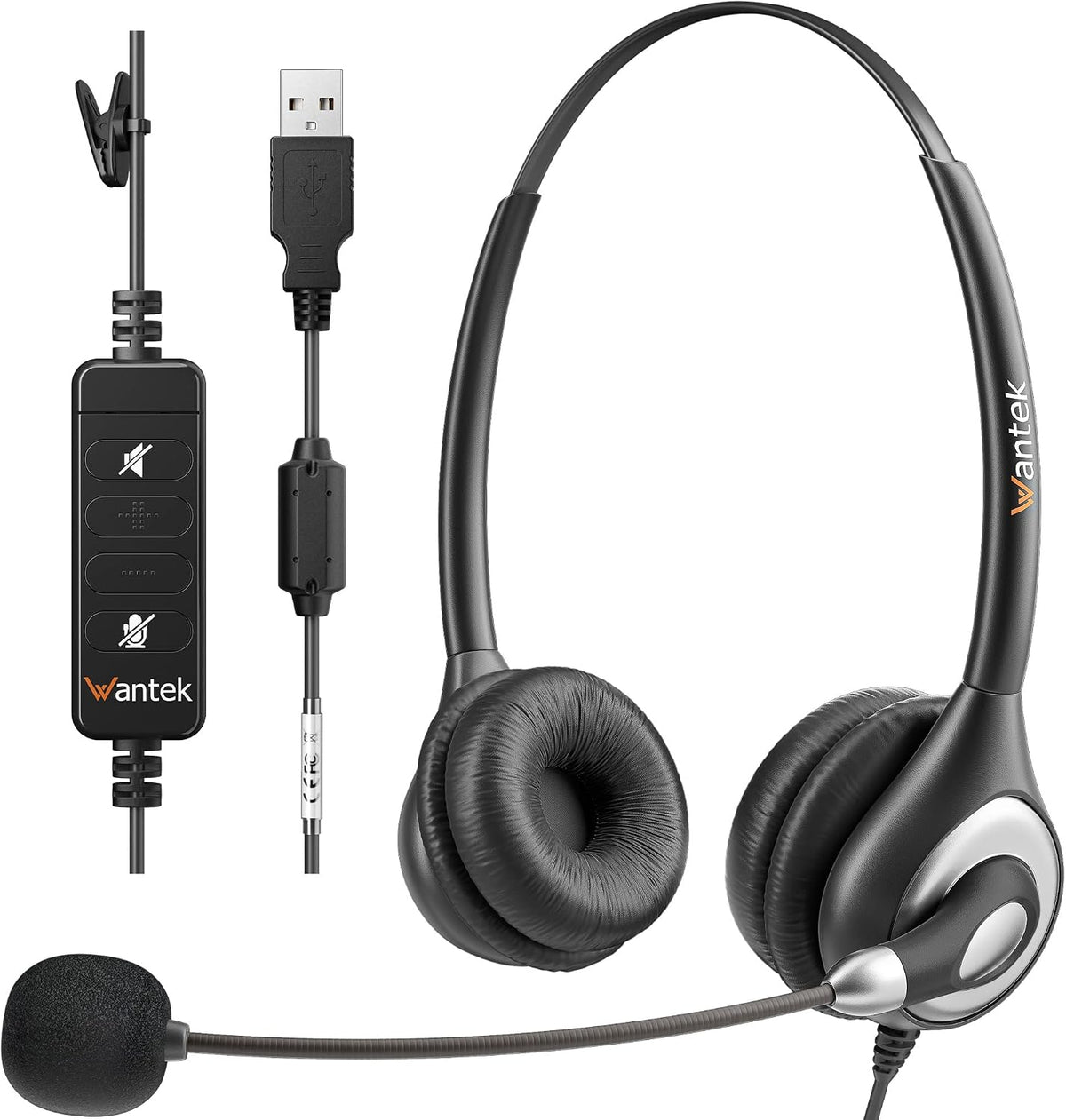 Wantek Auriculares USB con cable con cancelación de ruido y control...
