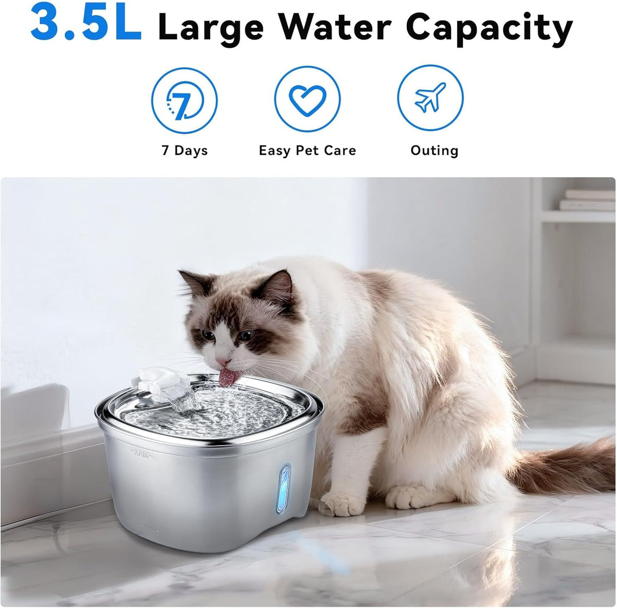 Kiwilove Fuente de agua para gatos de acero inoxidable, fuentes de...
