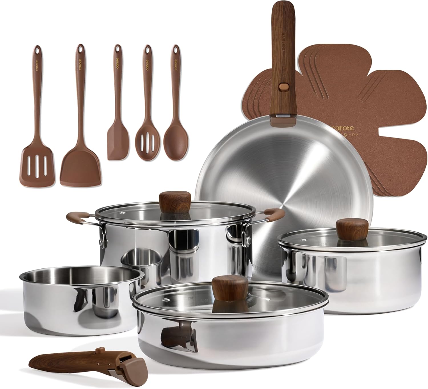 CAROTE Juego de utensilios de cocina de acero inoxidable de 19 piez...