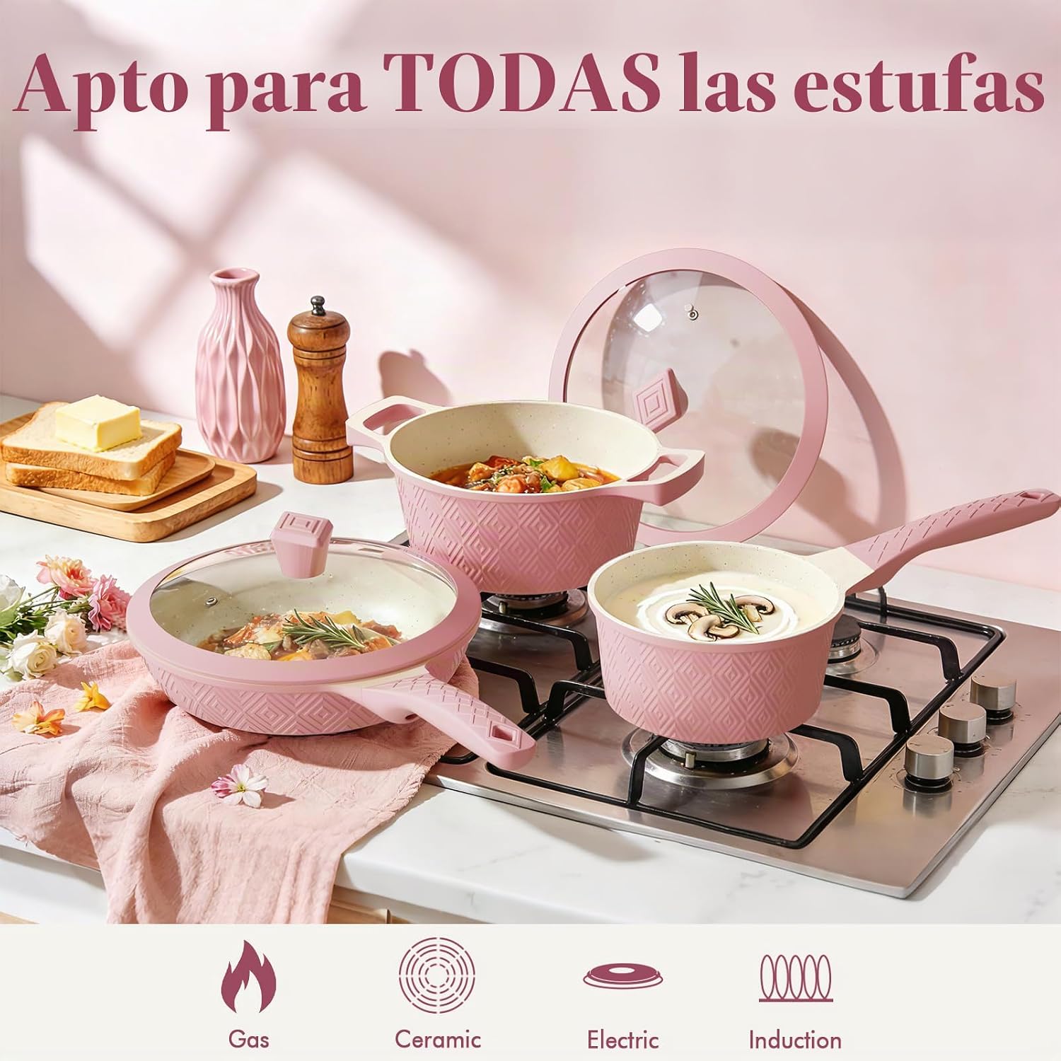 Juego de ollas y sartenes antiadherentes, juego de 26 utensilios de...