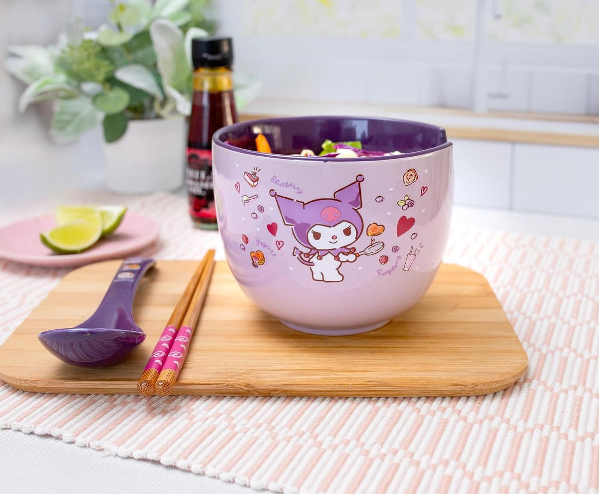 Sanrio Kuromi - Juego de vajilla de cerámica para ramen, incluye cu...