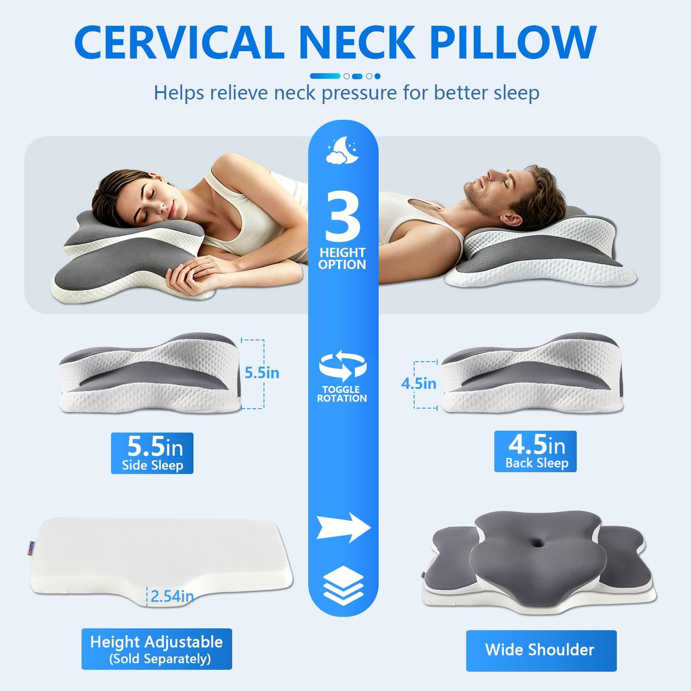 Almohada cervical para aliviar el dolor de cuello y dormir de lado...
