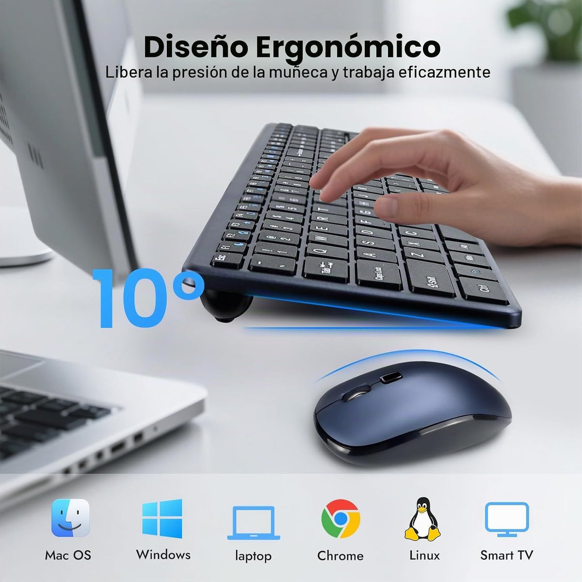 Combo de teclado y mouse inalámbricos, 2.4G USB-A\/Tipo-C, ultra de...