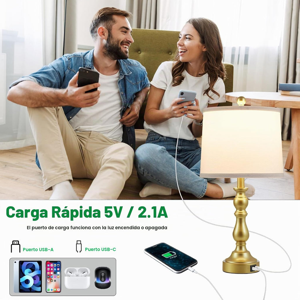 Leasgy Juego de 2 lámparas de mesa doradas, lámparas doradas para |...