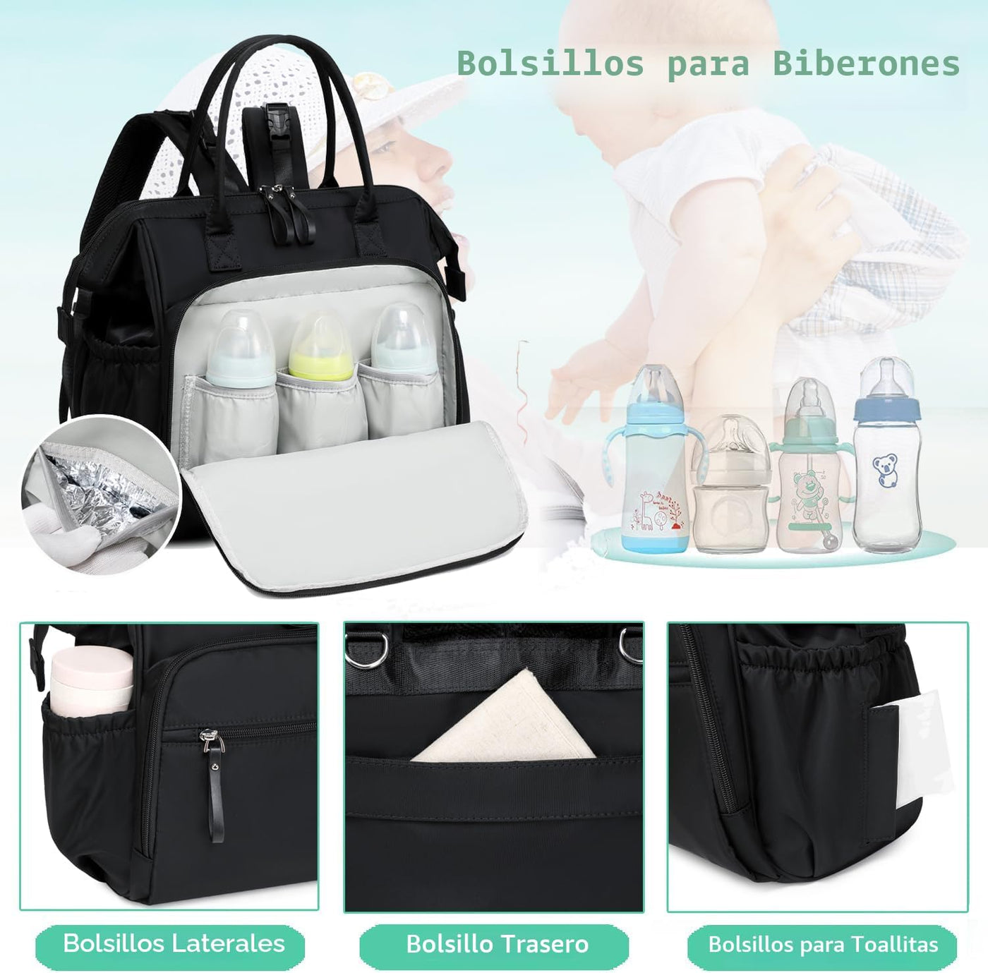 LORADI - Mochila convertible para pañales con tapa de apertura ampl...