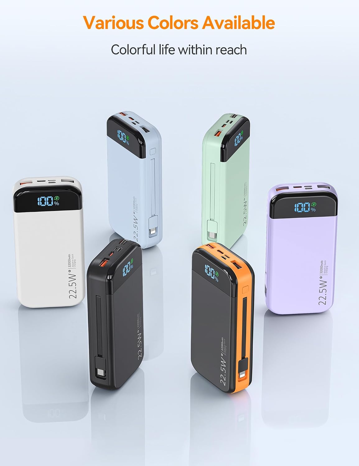 Banco de baterías para teléfono 32000mAh 22.5W con cables incorpora...