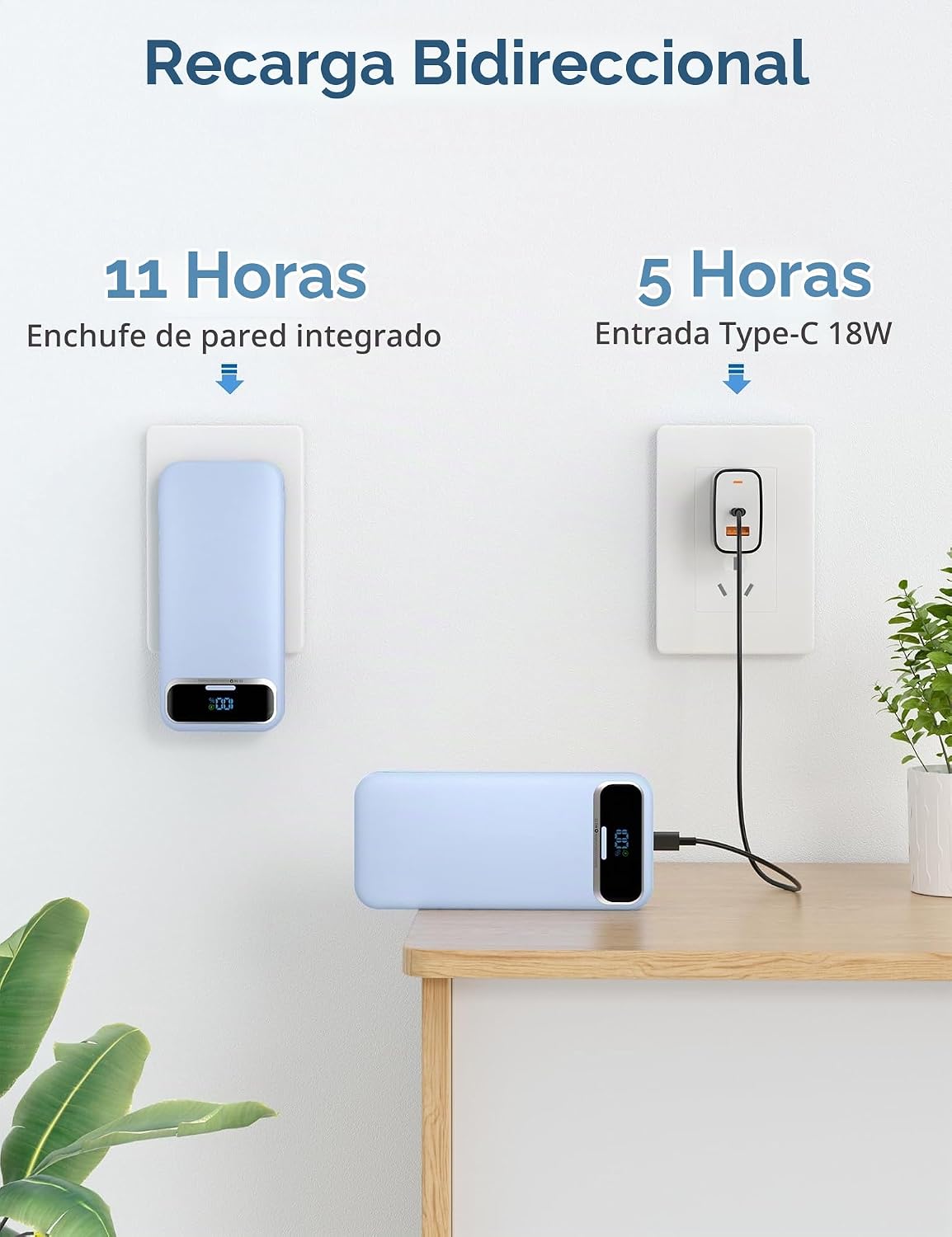 aonidi - Cargador portátil de 20000 mAh con cables integrados y enc...