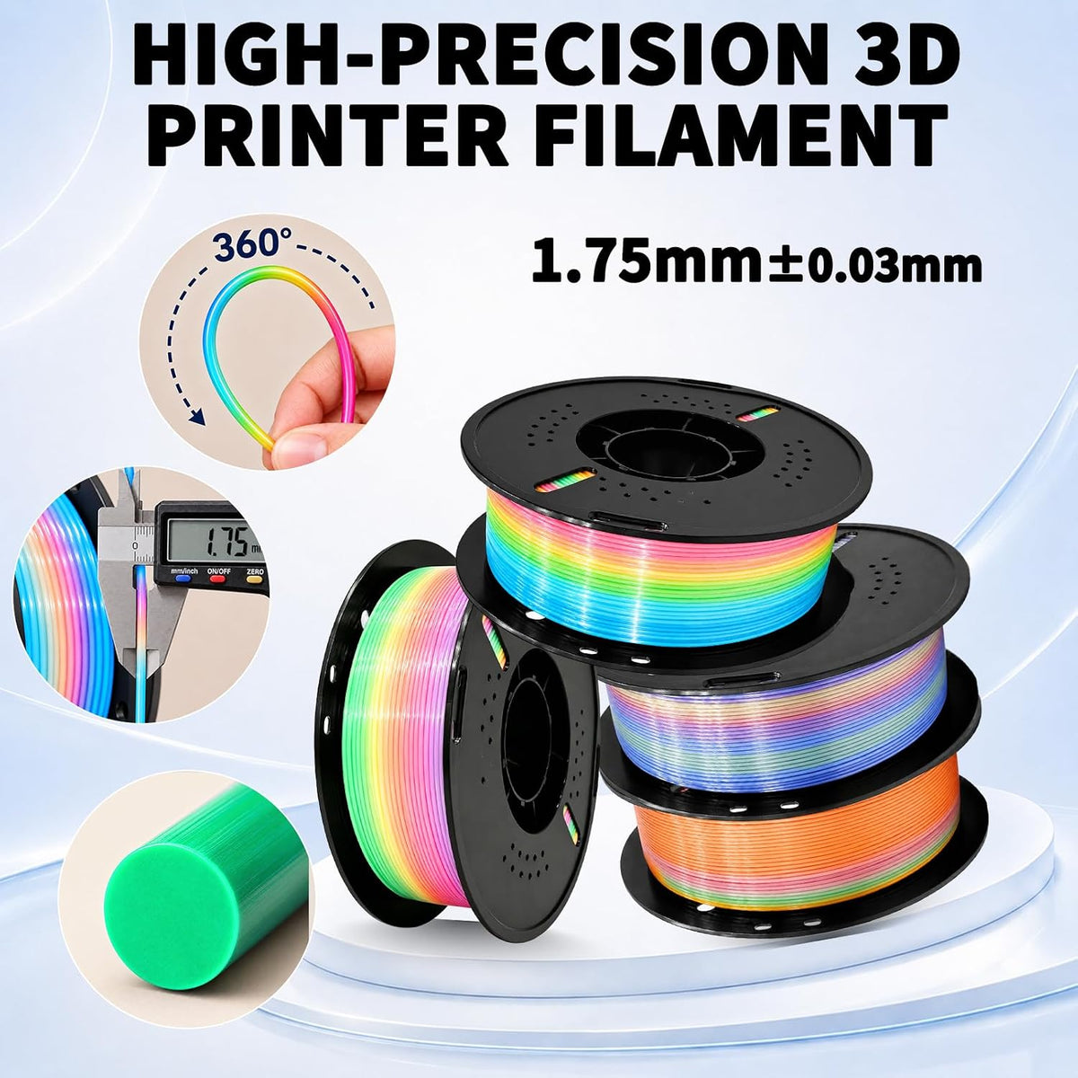 Frucindra Filamento de impresora 3D PLA + presecado Rainbow Silk de...