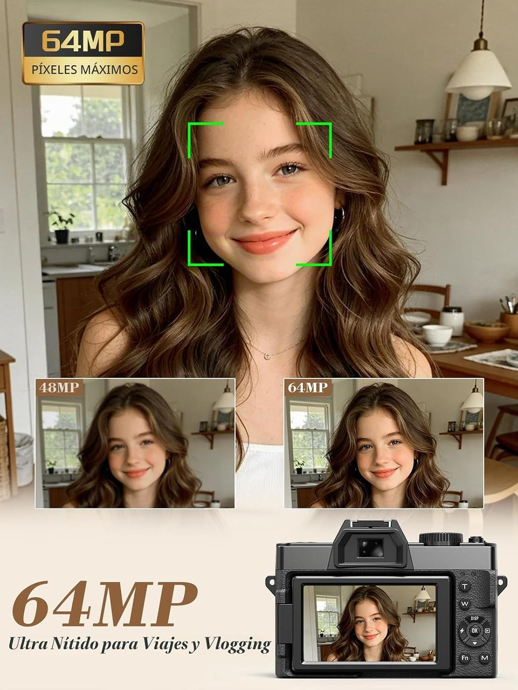 Cámara digital True 5K 64MP para fotografía (negra) | Enfoque autom...
