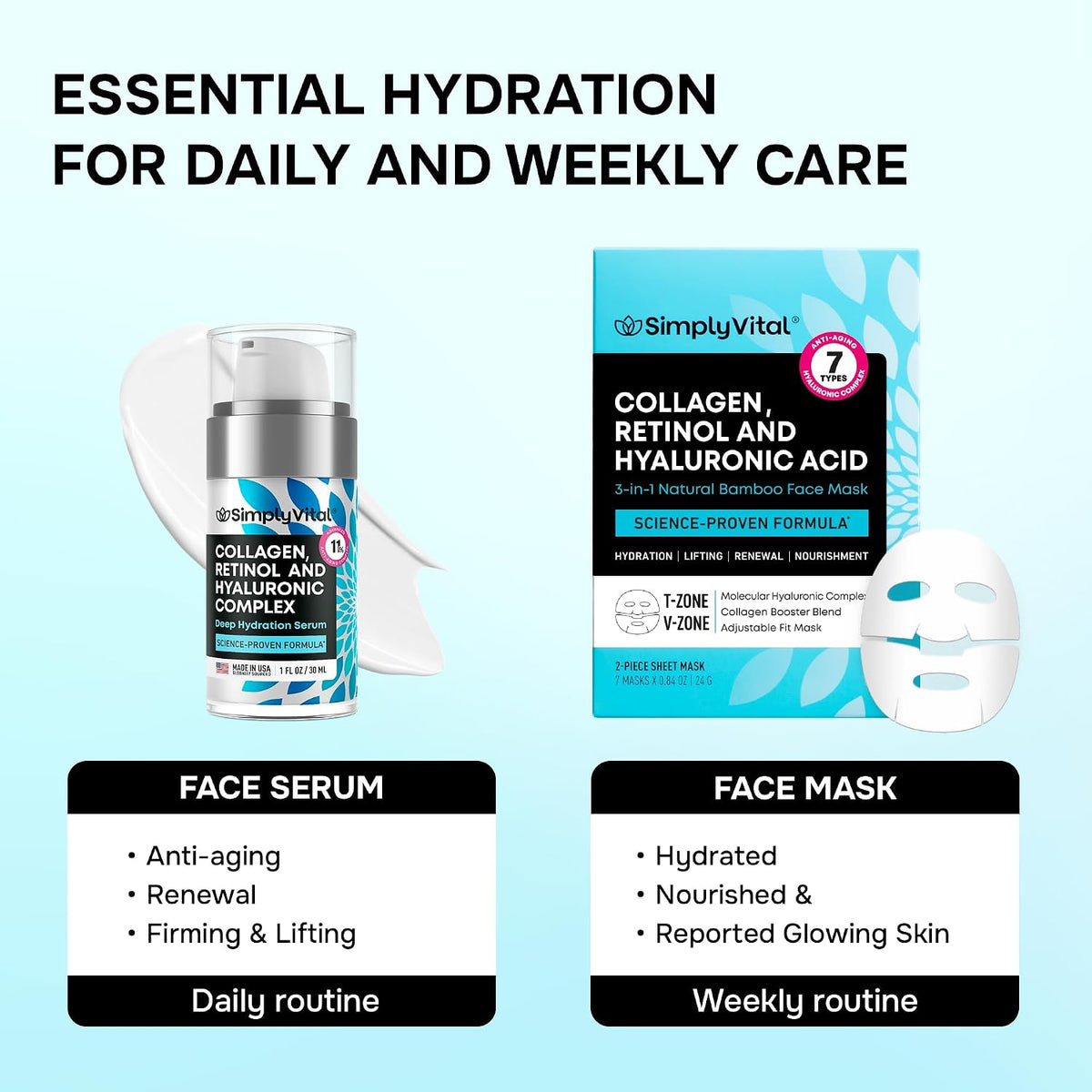 Suero de colágeno y máscara facial hidratante con retinol y ácido h...