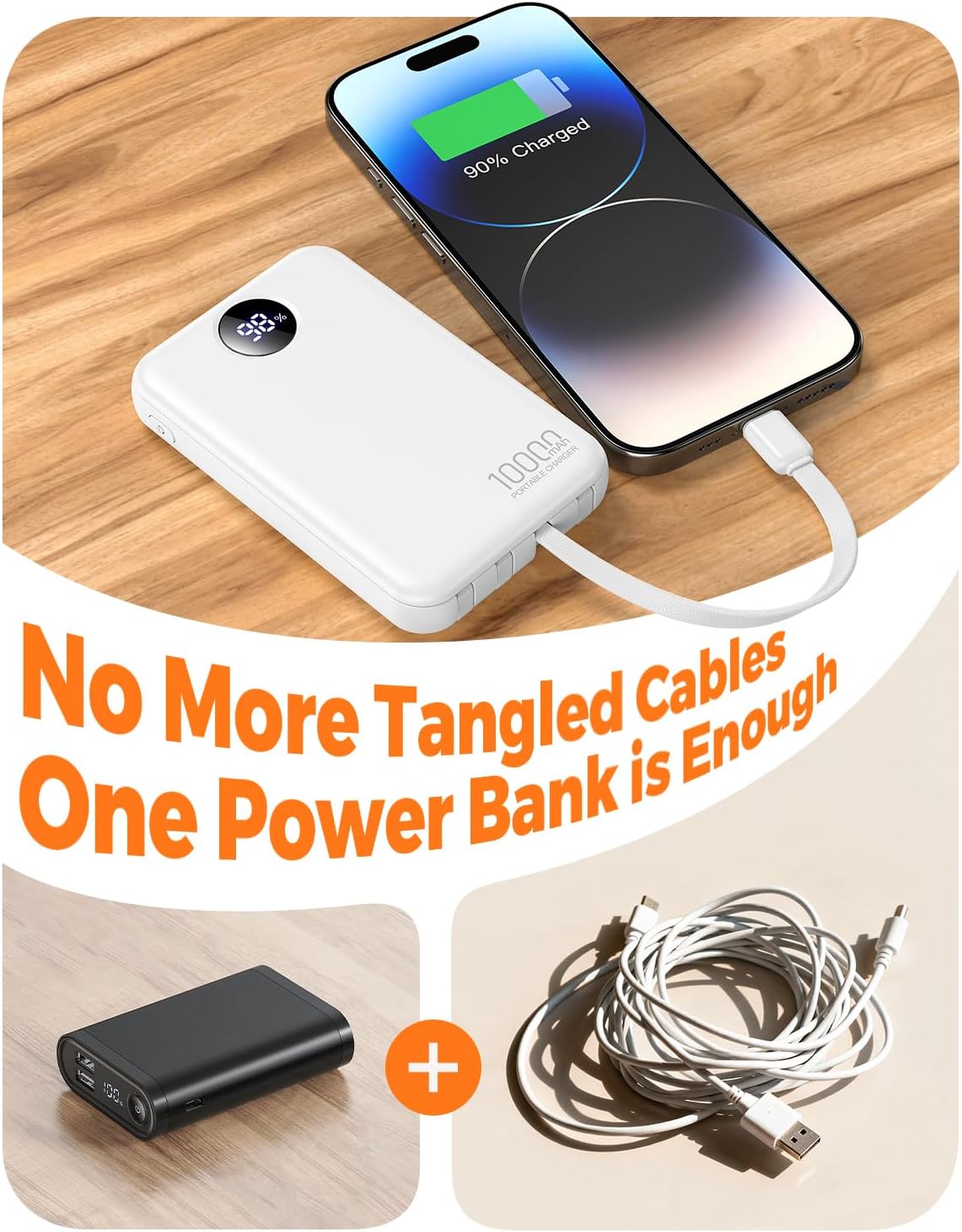 Zmmyuluo Cargador portátil 10000mAh con 4 cables incorporados 40% m...