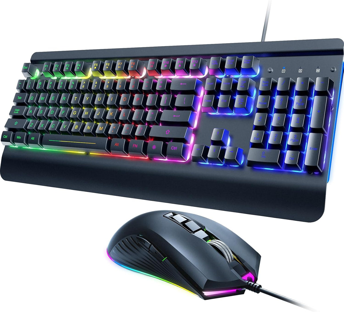 Combo de juegos con cable, 104 teclas, retroiluminación arcoíris, 4...