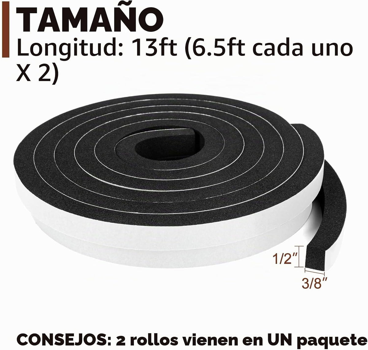 Yotache Cinta de Sellado de Espuma de 1\/2" x 3\/8", Burlet...
