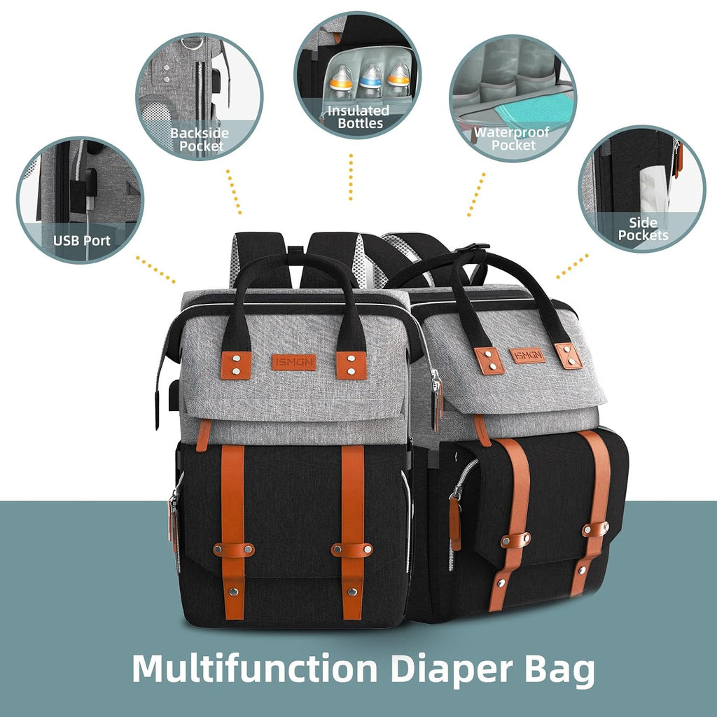 ISMGN Mochila para pañales con cambiador, bolsa de pañales para beb...