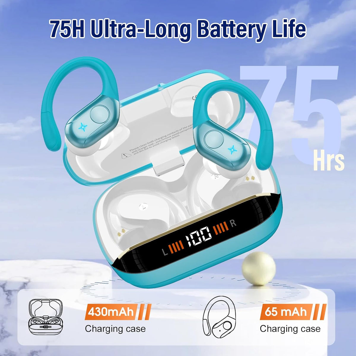 Auriculares Bluetooth 5.4 Auriculares Estéreo 75H Deportes Inalámbr...