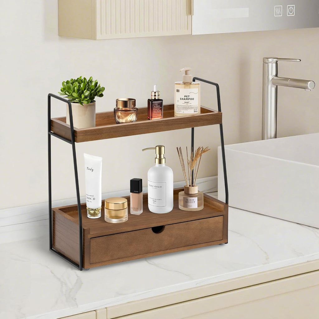 Organizador de Baño de 2 Niveles para Encimera con Cajón, Organizad...