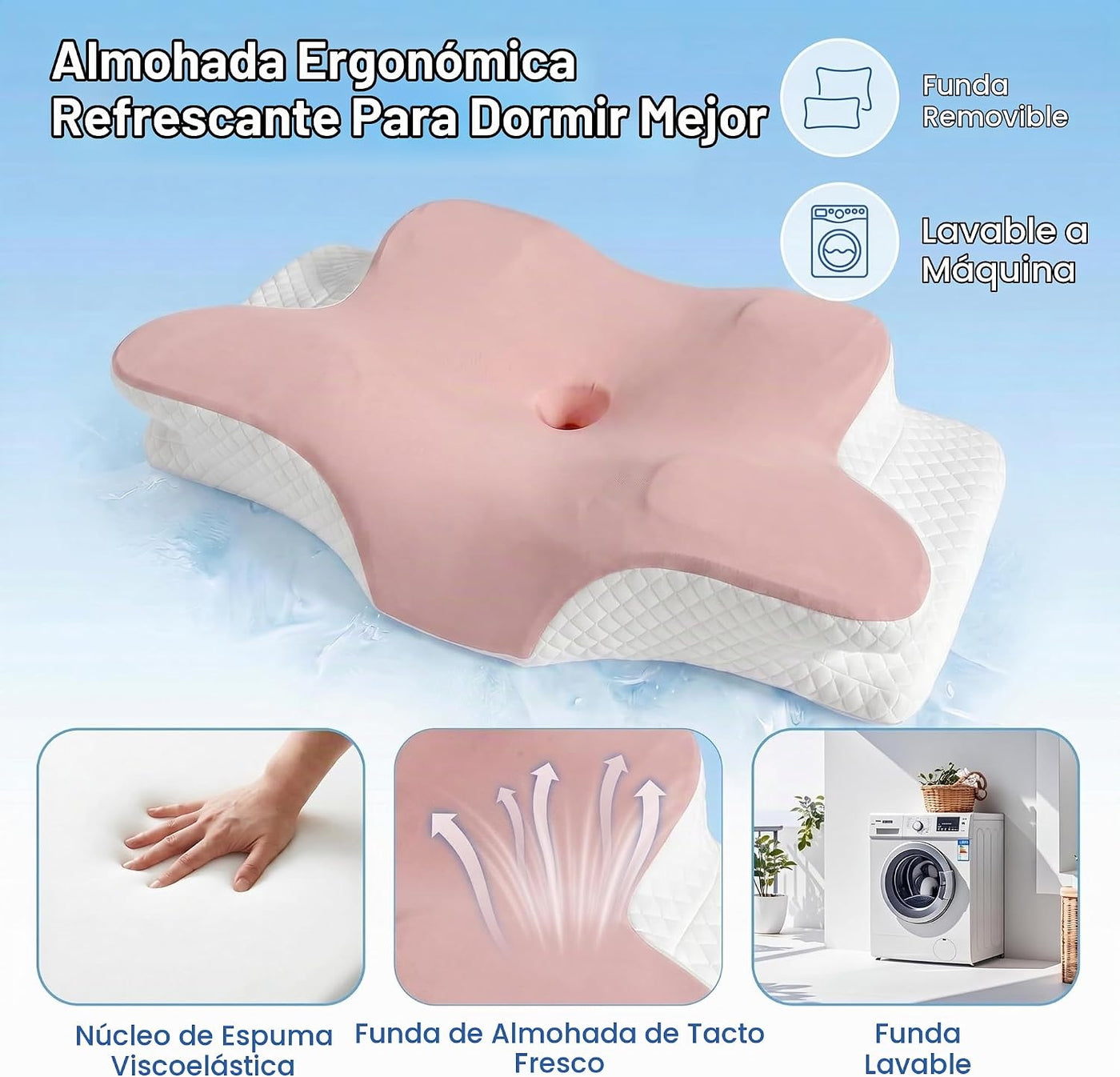 Almohada cervical para aliviar el dolor de cuello, almohada ortopéd...