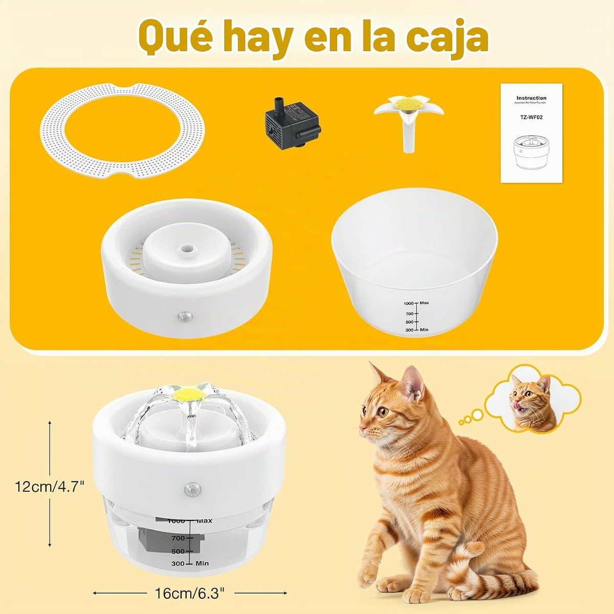 Fuente de agua para gatos, fuente de agua inalámbrica para gatos de...