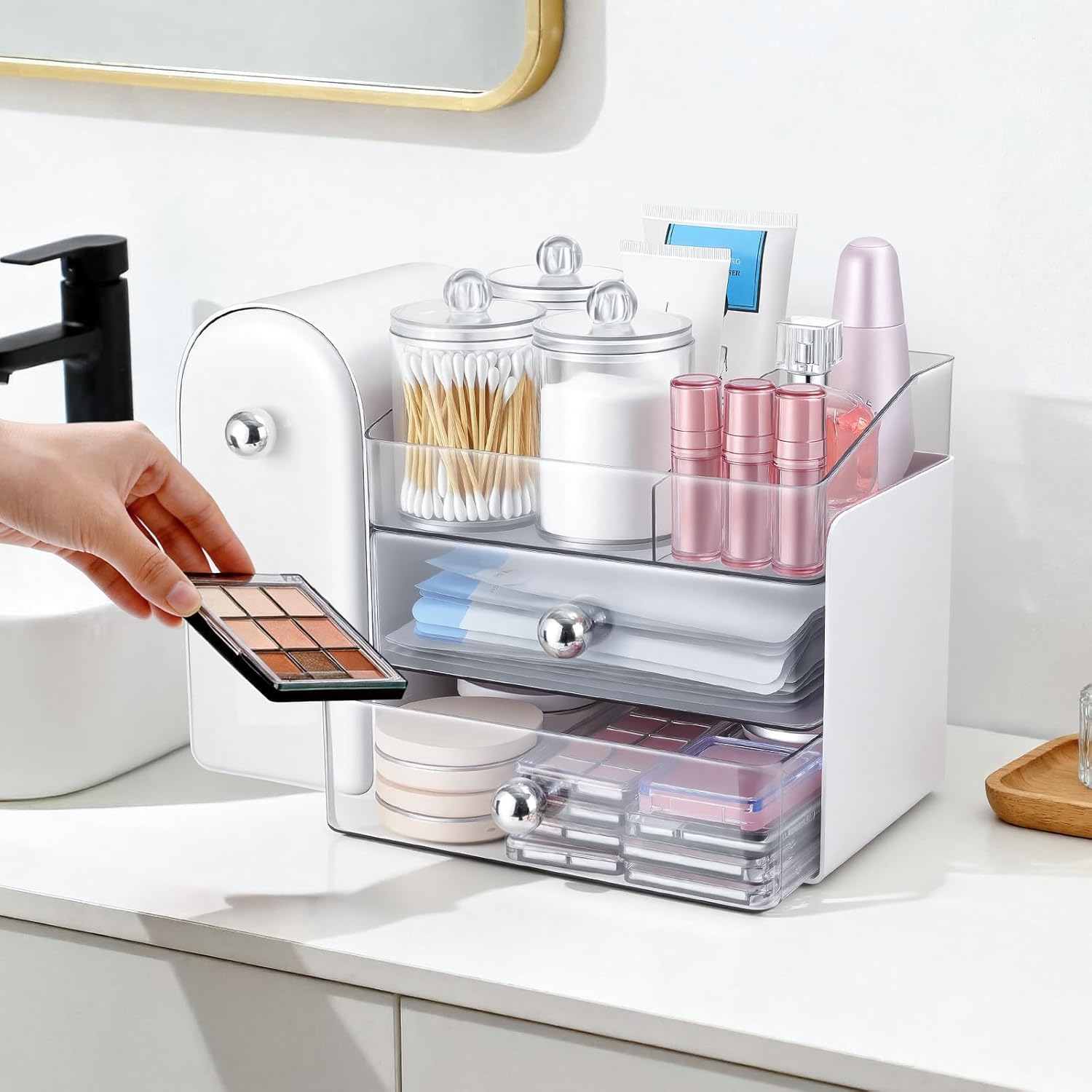 TRQWRO Organizador de maquillaje con soporte para brochas de maquil...