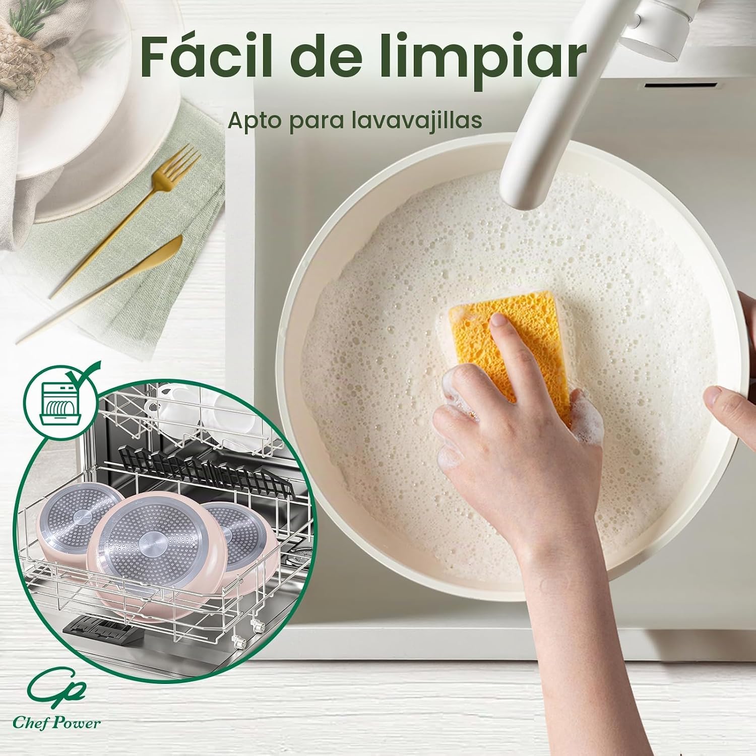 Chef Power Juego de ollas y sartenes antiadherentes de cerámica de...
