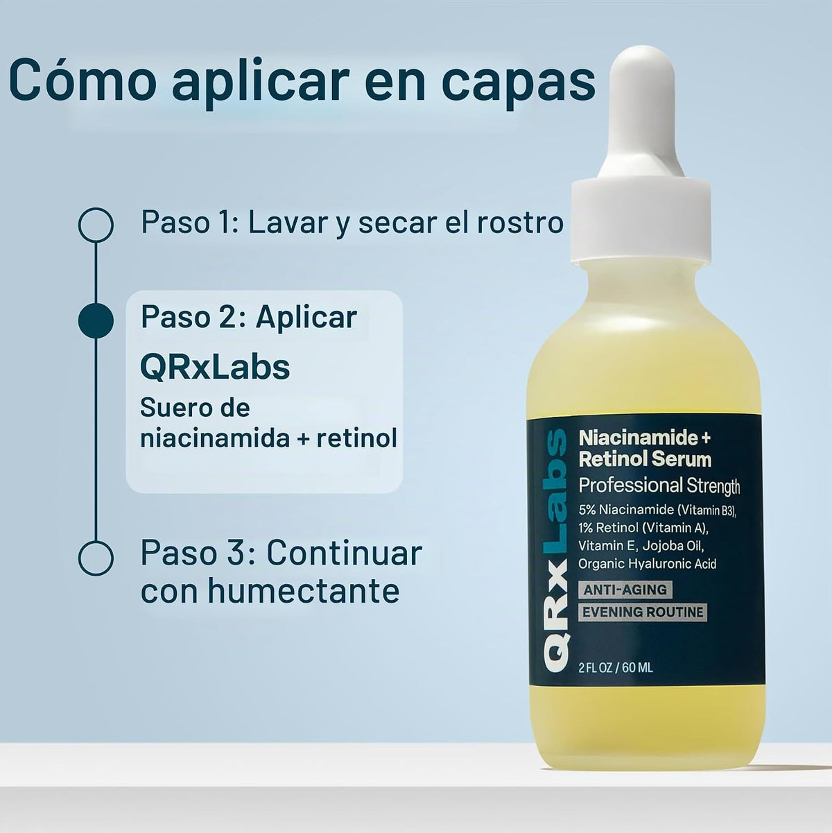 QRxLabs 1% retinol + 5% suero de niacinamida para cara y cuerpo - 2...