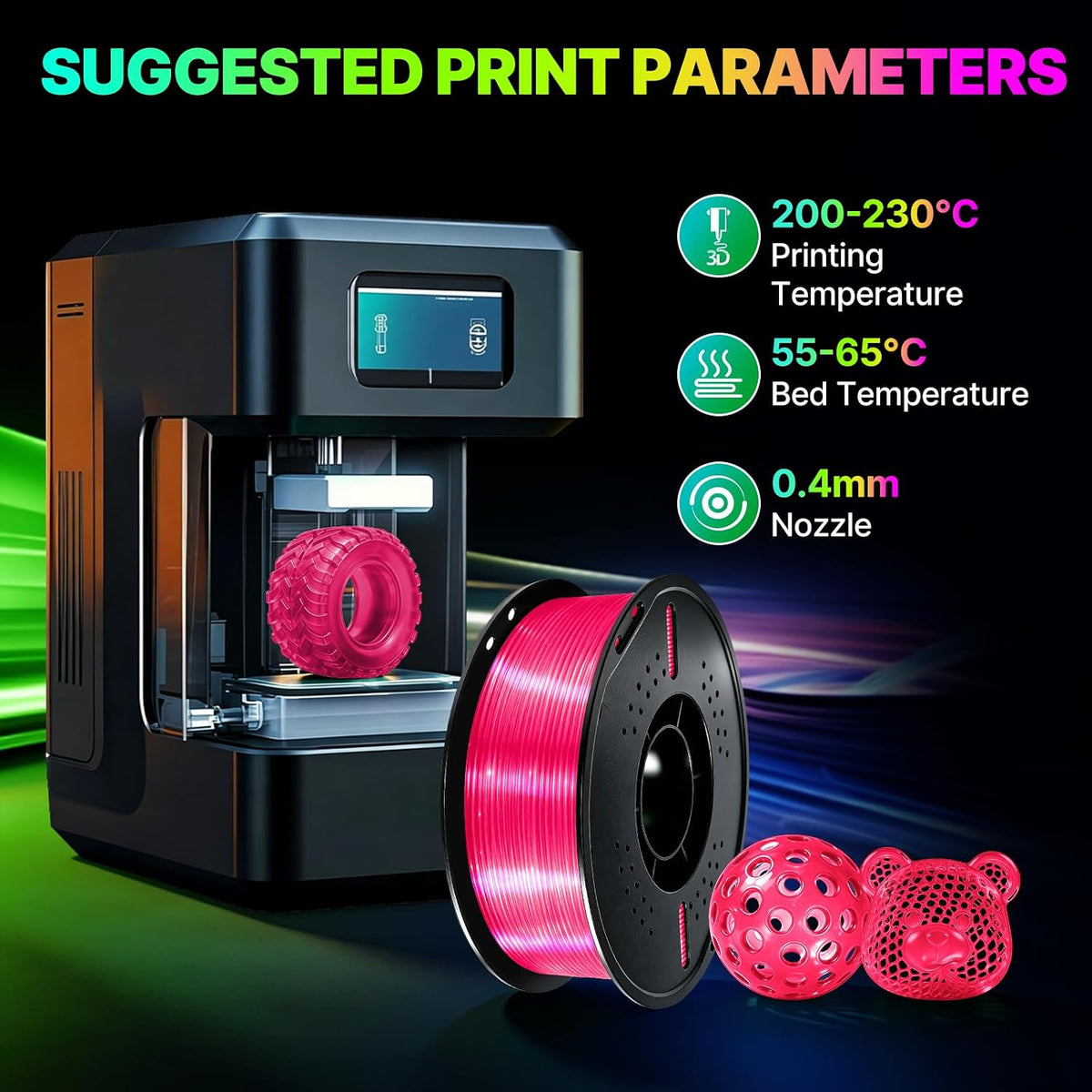 Colourbing Filamento flexible de TPU 95A para impresora 3D, suave y...