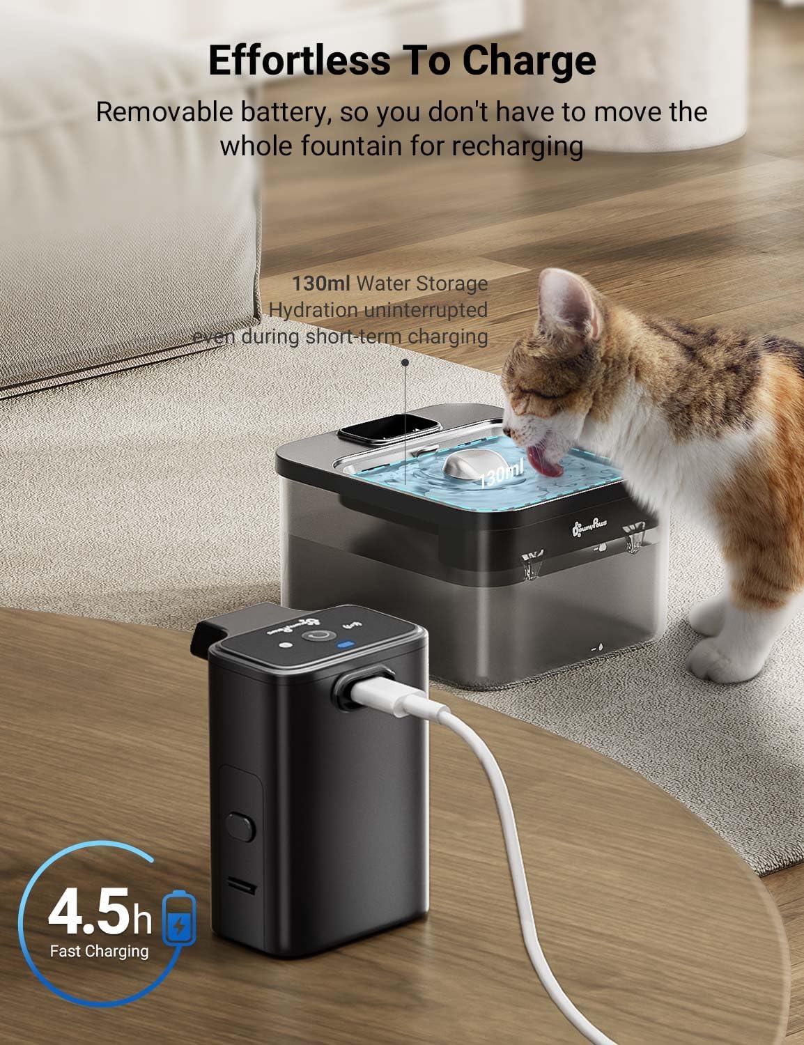 DownyPaws Fuente de agua para gatos sin cable, fuente para mascotas...