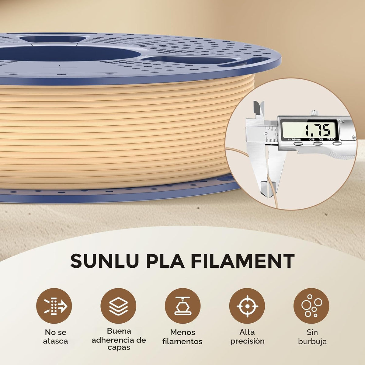 SUNLU - Filamento PLA de madera de 0.07 in, paquete de carrete de 8...