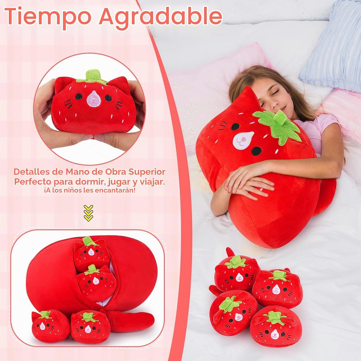 5 piezas de peluche de gato fresa familia de animales - peluche sua...